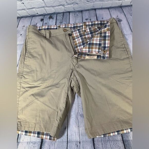 Olde School Brand Retro Reversible Flat Front Classic Khaki Madras Plaid Size 36 - Picture 8 of 9